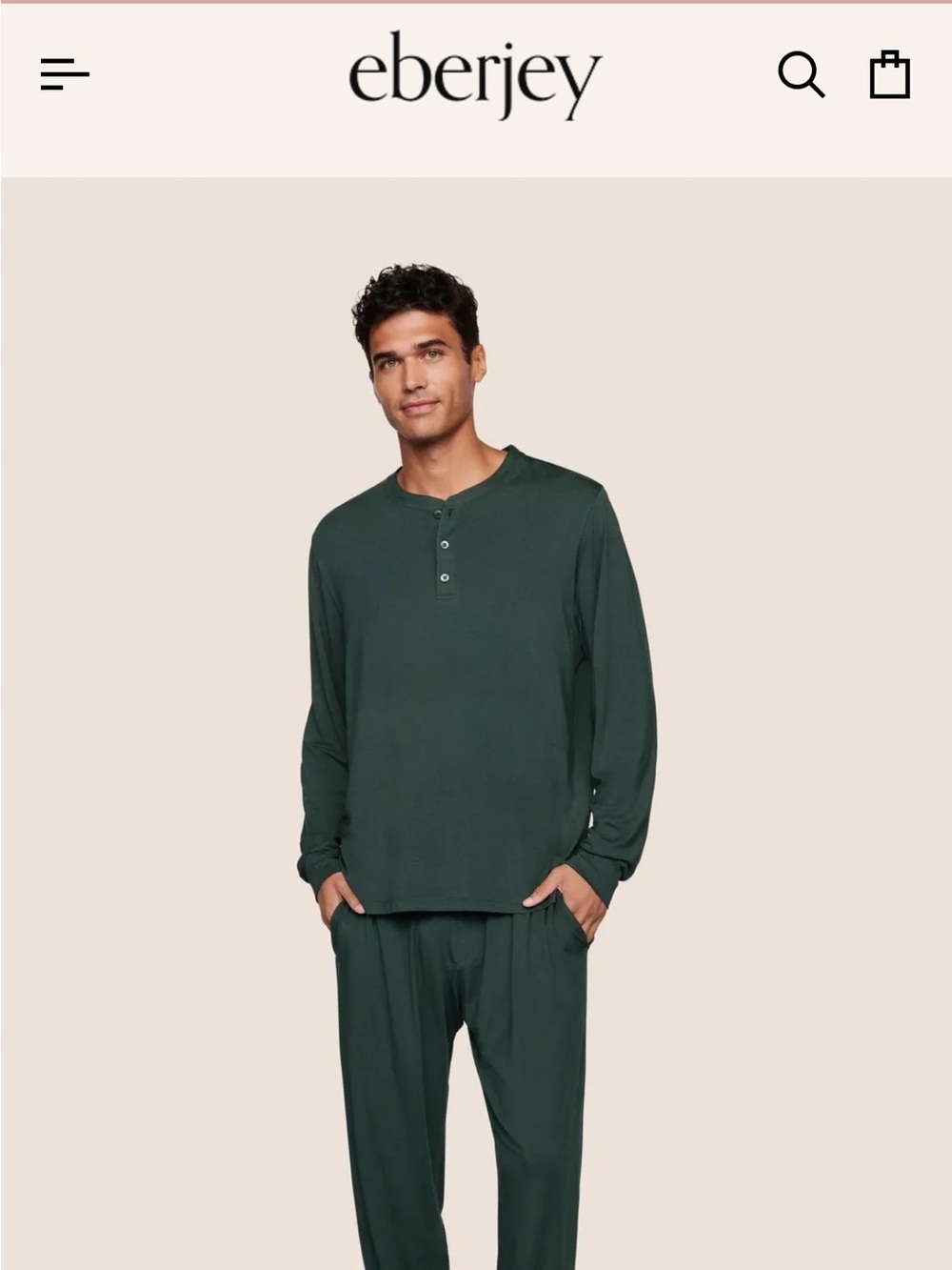 Eberjey Size Large Pine Green 3-Button Long Sleeve Sleepwear Loungewear Shirt